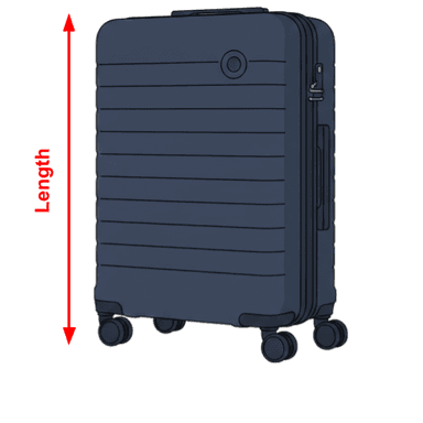 Suitcase with L dimension over limit highlighted