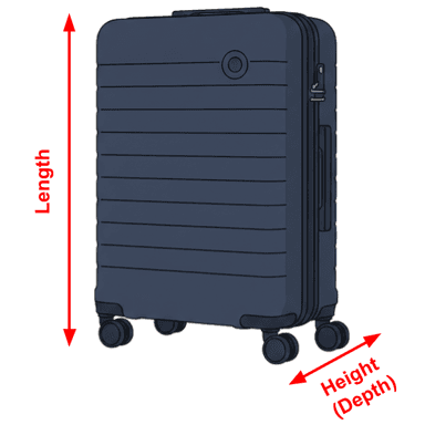 Suitcase with LH dimensions over limit highlighted