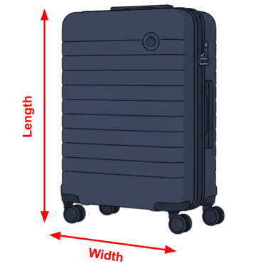 Suitcase with LW dimensions over limit highlighted